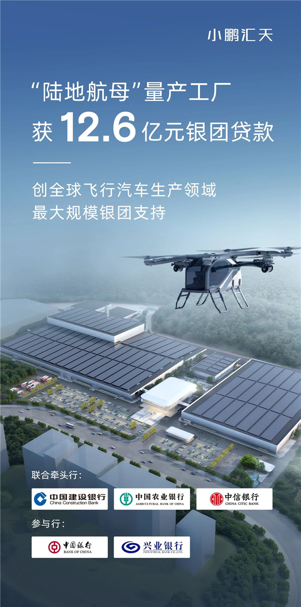 五家银行共计12.6亿！小鹏飞行汽车工厂获最大银团贷款